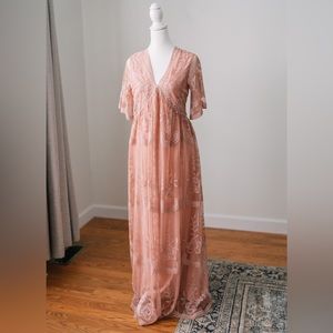 Pink Blush boho lace Maxi maternity dress